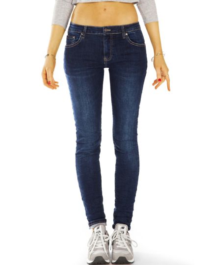 Regular Skinny Hose - medium waist Stretch dunkelblaue slim Röhrenjeans - Damen- j6m