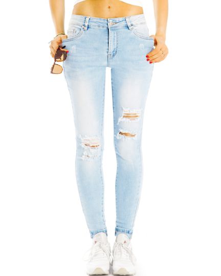 Röhrige Skinny Fit Jeans Medium Waist hellblaue Jeans aus Stretch Denim - Damen - j5k-3