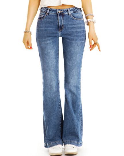 Medium Waist Damen Basic Boot Cut Jeans ausgestelltes Bein - stretchige Slim Fit Schlag Jeans Hose - j51L-1