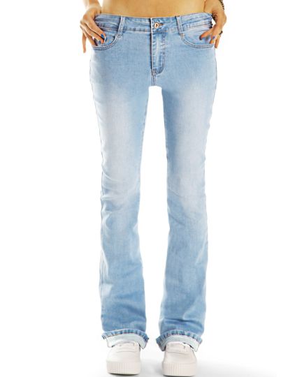 Medium Waist Bootcut Stretch Jeans Hosen in hellblau Schlagjeans - lockerer Schnitt  - Damen - j3r-1