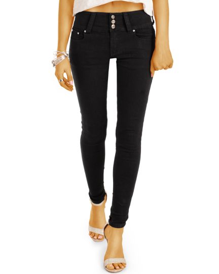 Sehr röhrige Stretch - Jeanshose skinny fit , sexy Hüftjeans in schwarz - Damen -  j37g-2