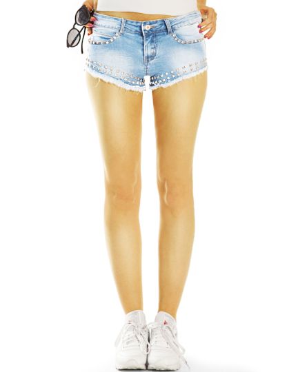 Jeans Shorts - Hotpants Super kurze Minishorts mit Nieten, kurze Hosen - Damen -  j69i