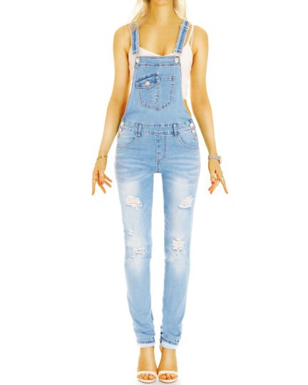 Damen Jeans Latzhose - skinny cut Lässige Denim-Trägerhosen im Sommerlook - j33p