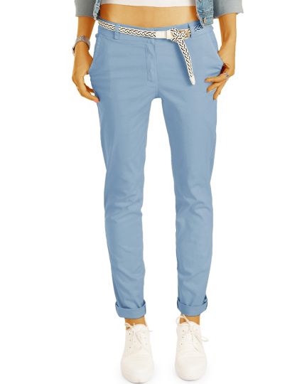 Lange Chino Stoffhose mit Gürtel - Bequeme stretchige Passform - Damen - h22a