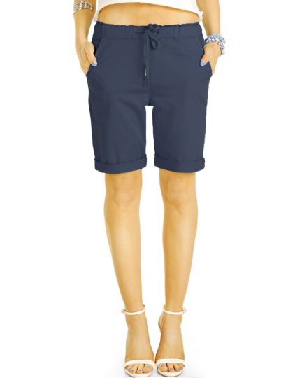 Sommer Chino Stoff Shorts - Kurze lockere Hosen mit Kordelzug - Damen - h28a