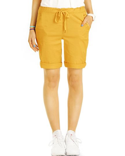 Sommer Chino Stoff Shorts - Kurze lockere Hosen mit Kordelzug - Damen - h28a