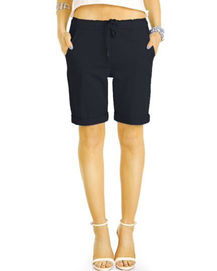 Sommer Chino Stoff Shorts - Kurze lockere Hosen mit Kordelzug - Damen - h28a