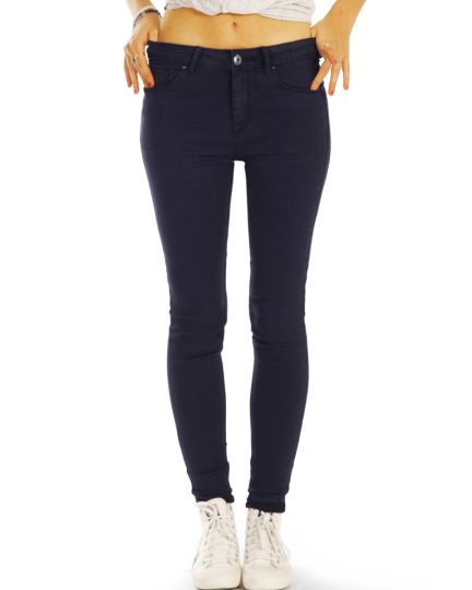 Medium Waist Röhrenjeans Skinny Fit Stretch Hose in dunkelblau - Damen - 25i