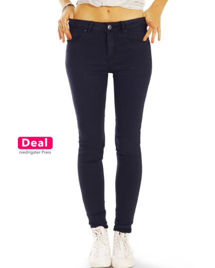 Medium Waist Röhrenjeans Skinny Fit Stretch Hose in dunkelblau - Damen - 25i