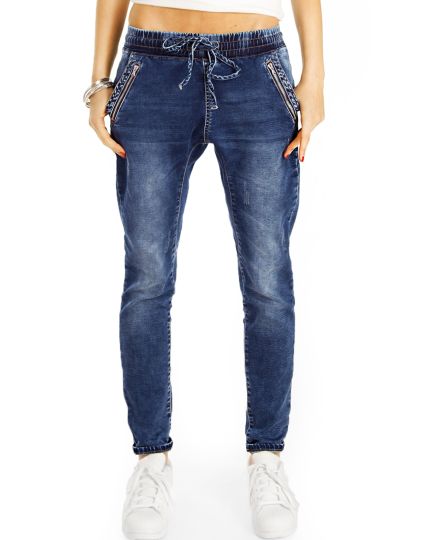 Tapered Boyfriend Baggy Low Waist Hüftjeans Hose bequem weit locker - Stretch Bündchen - Damen - j4e