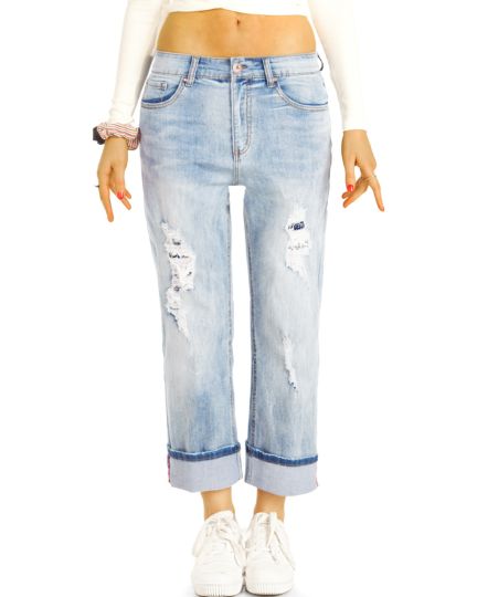 Medium waist Mom Jeans Boyfriend High Waist Hose - 7/8 Destroyed Locker Bequem -  Damen - j33L-2